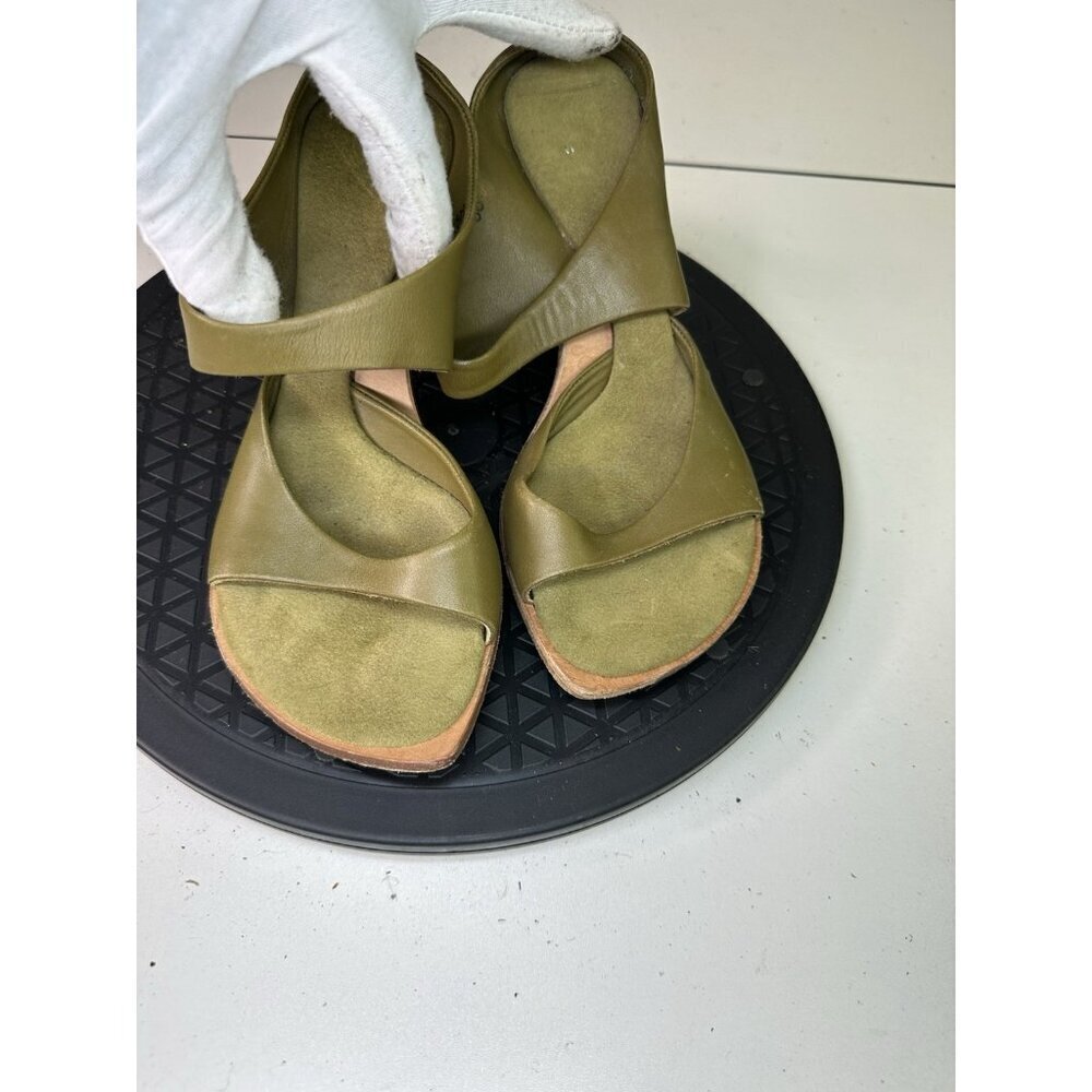 VTG Lisa Nading Green Leather Open Toe Heel Sandals Sz 36 / 6 US - Picture 4 of 12